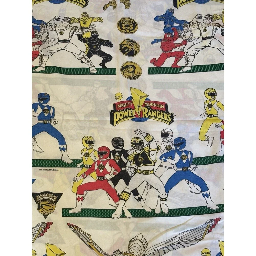 Vintage 1995 Mighty Morphin Power Rangers Twin Flat Sheet 68” x 91” Saban